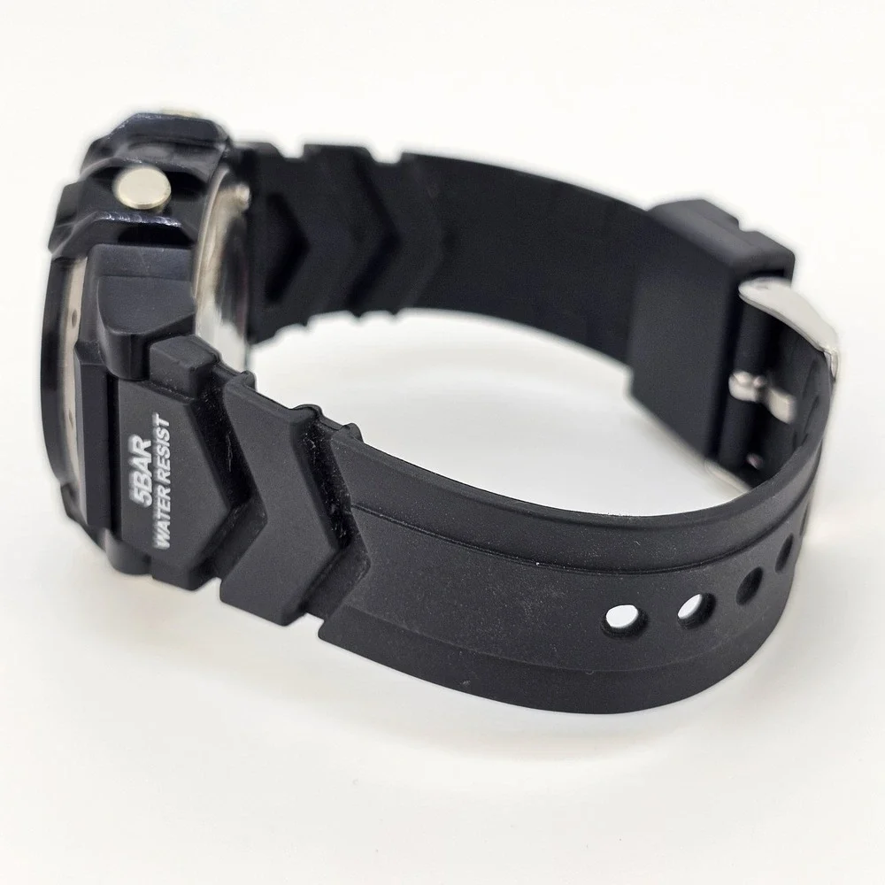 Men's Sports Digital‎ Watch 42MM Black Case Black Plastic Bands LED